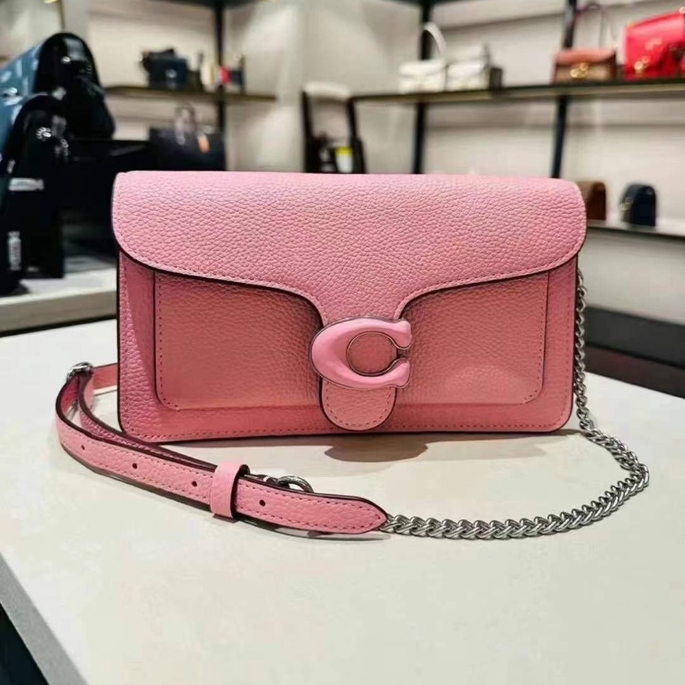 Coach Tabby Chain Clutch Polished Pebble Leather/Silver/Vivid Pink - Picture 7 of 10
